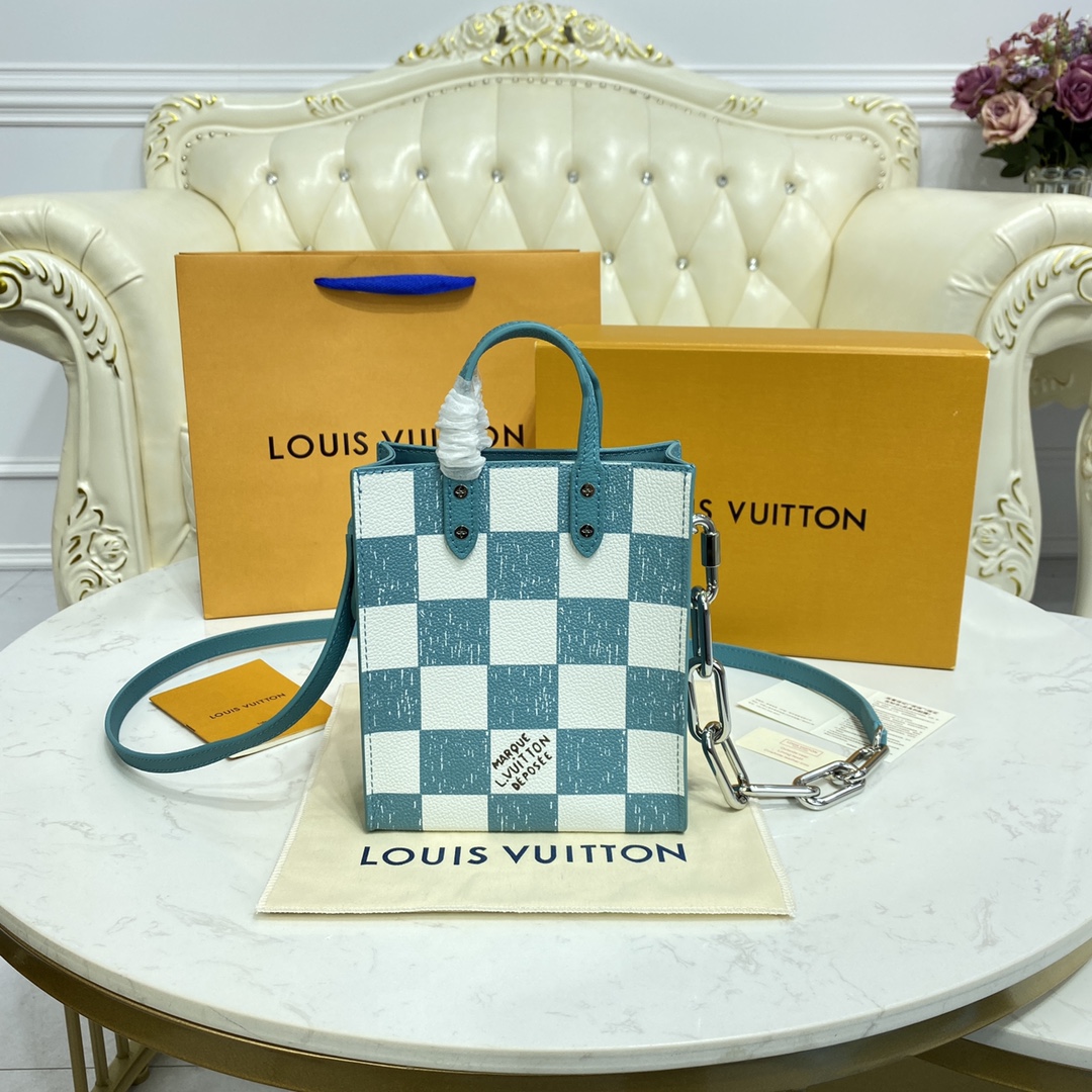 Louis Vuitton SAC PLAT PM Handbag Cowhide Leather N60495 Teal